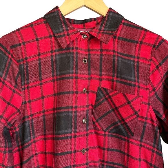 Y2K 90s Grunge Lumberjack Hippie Rose Flannel Button Down Red Black - Picture 2 of 7